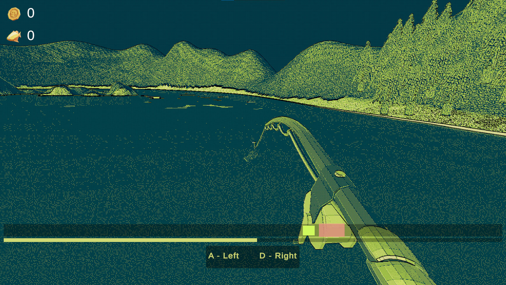 A Screenshot of Feeding Fishhook where a fish has bit the line